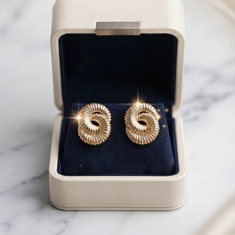 ✨ Brinco Dourado Espiral Texturizado ✨ Elegância em cada detalhe! 💛 O Brinco Dourado Espiral Texturizado é a escolha perfeita para quem busca um acessório sofisticado, moderno e ve