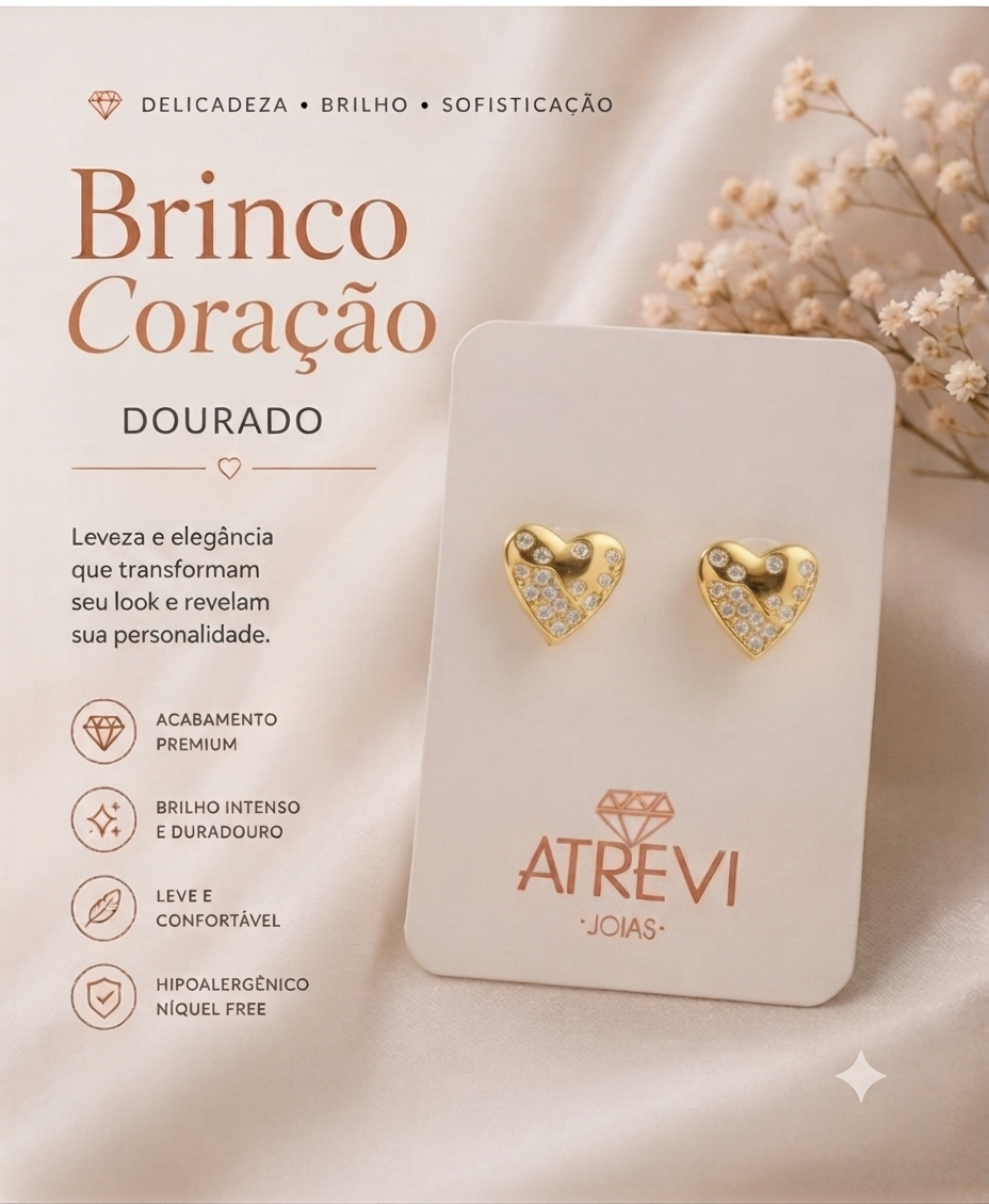 Brinco Argola Coração com Zircônias