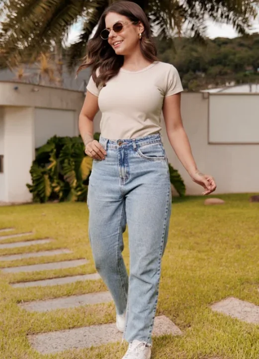 Baby Look Básica Feminina Bege