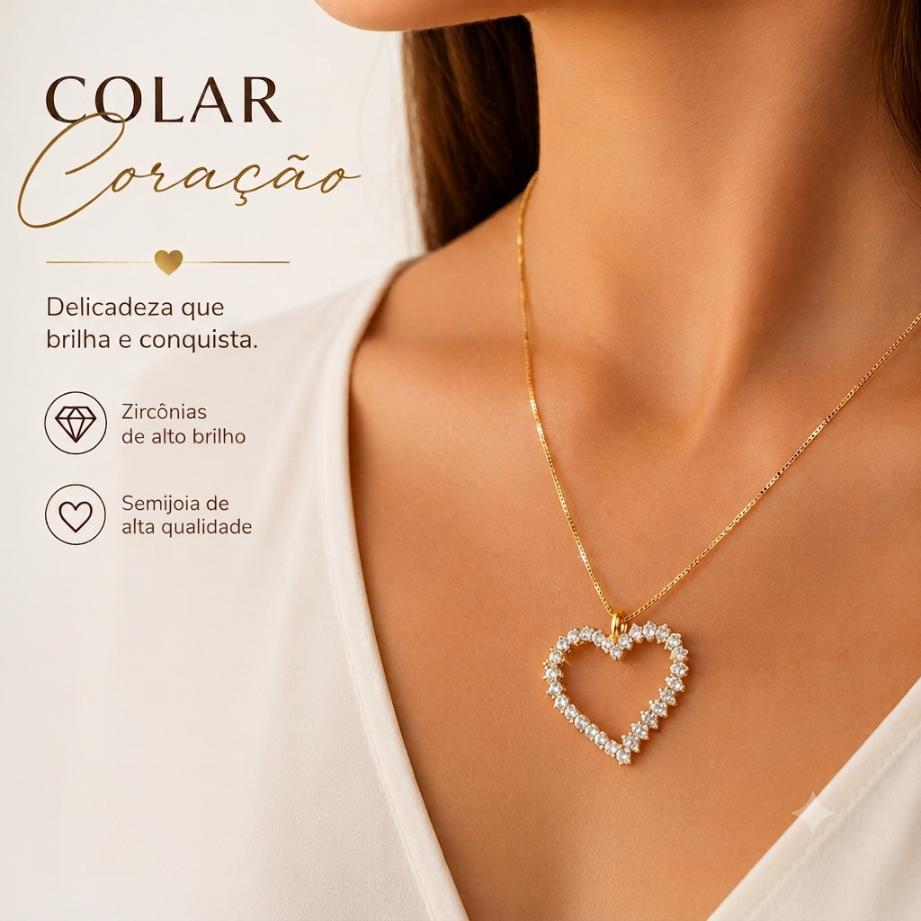 Colar Coração com Zircônias