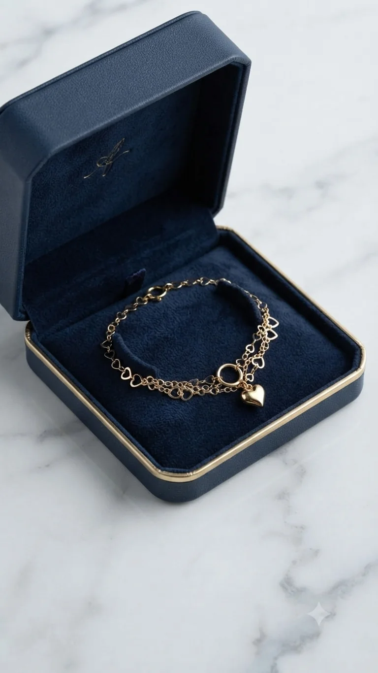 Pulseira Elo Corações em Ouro com Pingente de Coração Liso