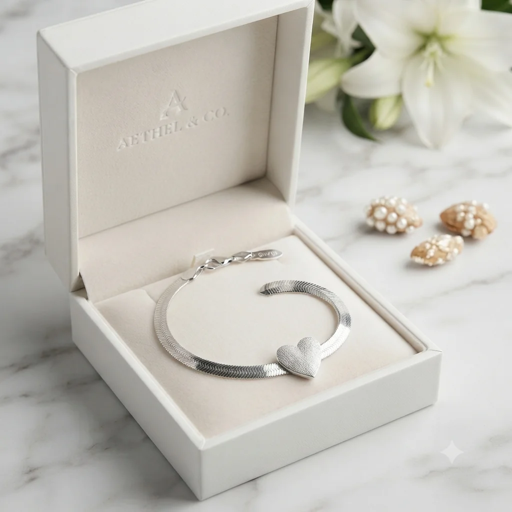 Pulseira Elegance com Pingente de Coração Texturizado
