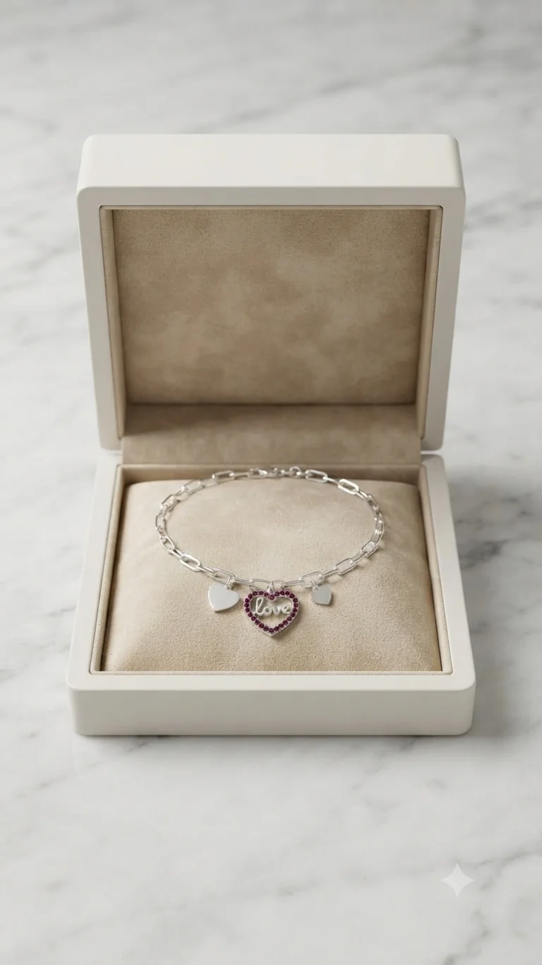Pulseira Elo Português com Berloque "Love" em Zircônias