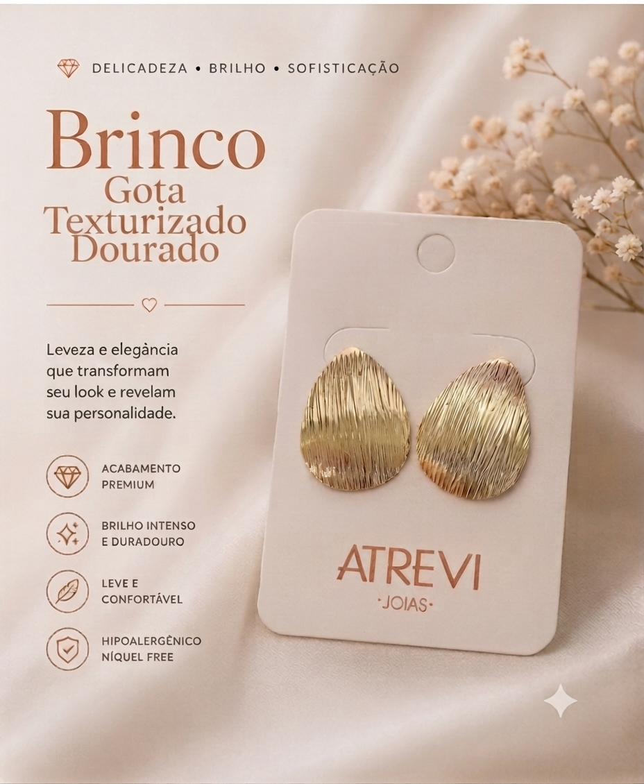 Brinco Gota Texturizado Dourado